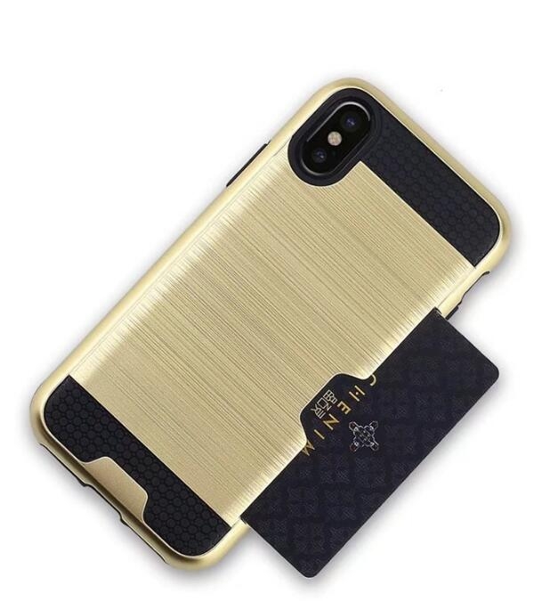 Iphone X CASE impact proof hybrid case card clip Brushed Metal Texture