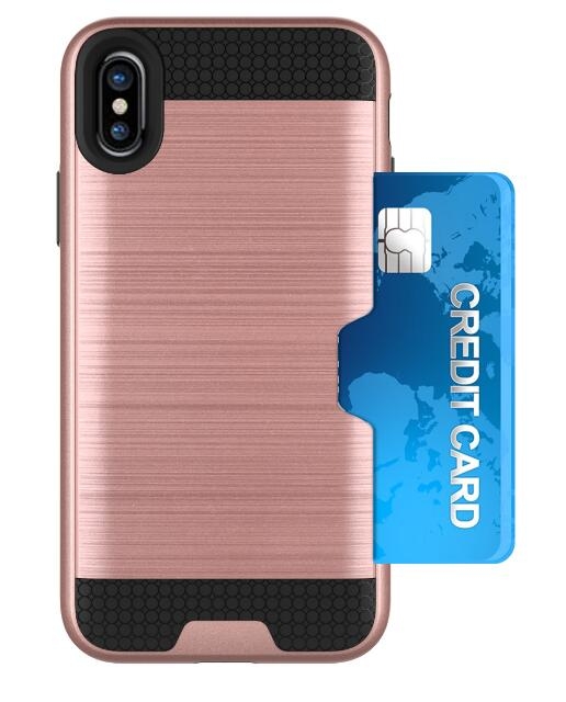 Iphone X CASE impact proof hybrid case card clip Brushed Metal Texture