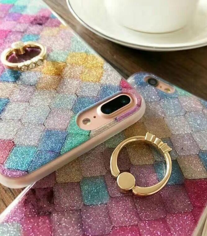 iPhone 7 Plus  Soft tpu Bling Kickstand Case with Ring Rotary Metal Mount