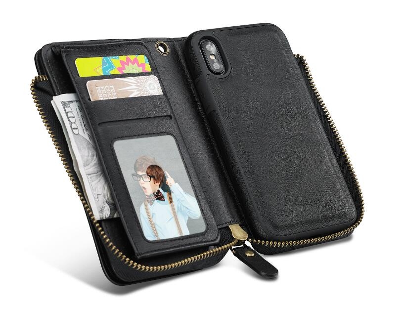 iPhone X retro wallet Leather Zip case detachable iPhone X retro wallet Leather Zip case detachable