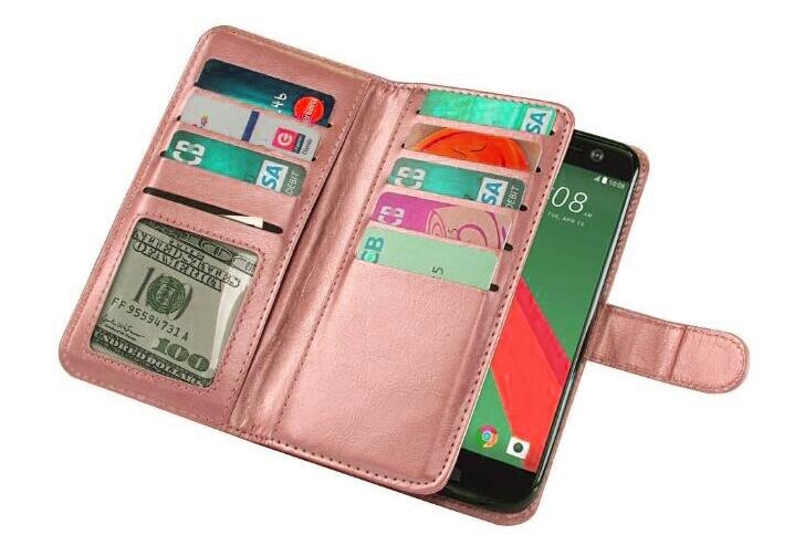 Galaxy S7 Active Case Double Wallet Leather Case 9 Card Slots - Rose Gold