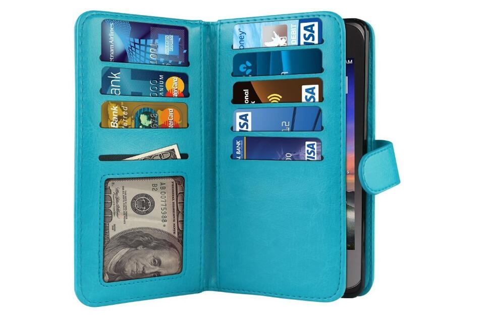 Alcatel Pixi 4 (6) Case Double Wallet Leather Case 9 Card Slots - Blue