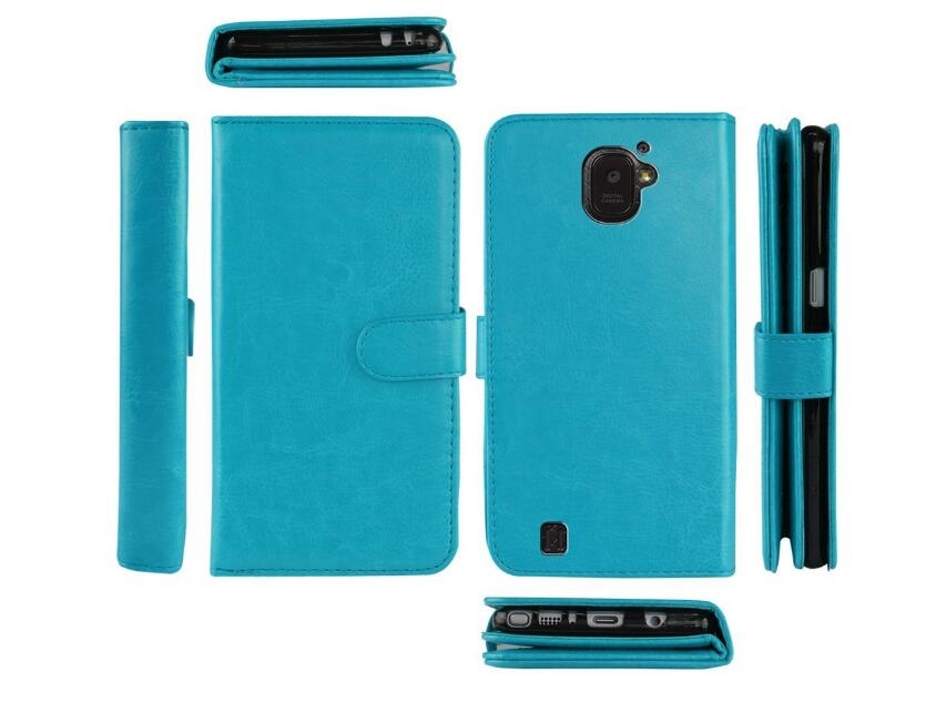 Alcatel Pixi 4 (6) Case Double Wallet Leather Case 9 Card Slots - Blue