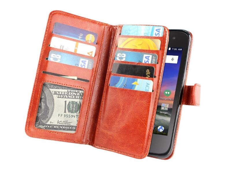 Alcatel Pixi 4 (6) Case Double Wallet Leather Case 9 Card Slots - Brown