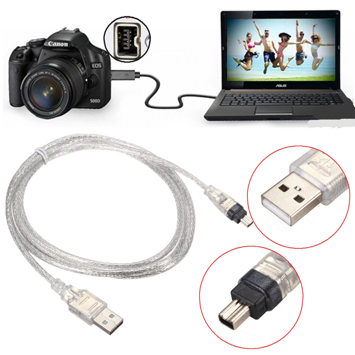 USB 2.0 Male to 4 Pin IEEE 1394 Cable FireWire Lead Adapter Converter 1.5M/5FT USB 2.0 Male to 4 Pin IEEE 1394 Cable FireWire Lead Adapter Converter 1.5M/5FT