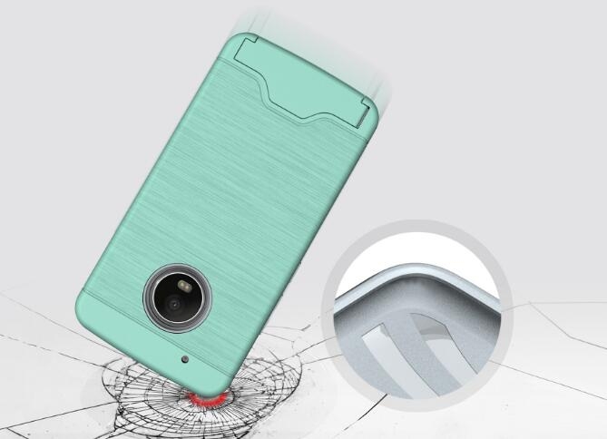 MOTO G5 Plus case impact proof hybrid case card clip Brushed Metal Texture