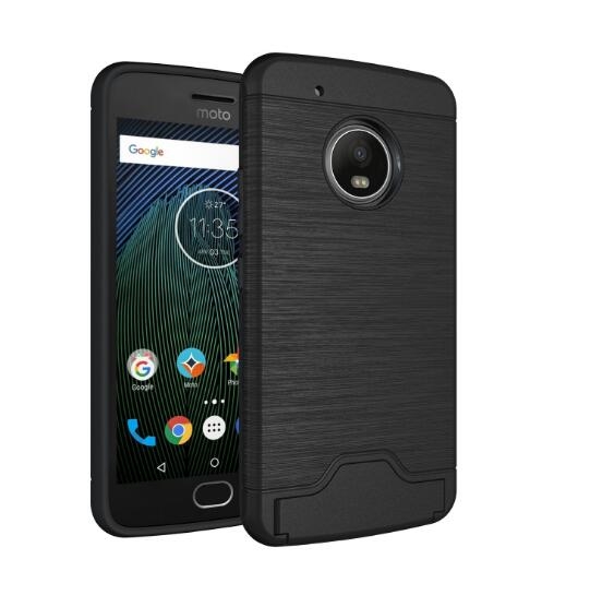 Moto G5S Plus case impact proof hybrid case card clip Brushed Metal Texture