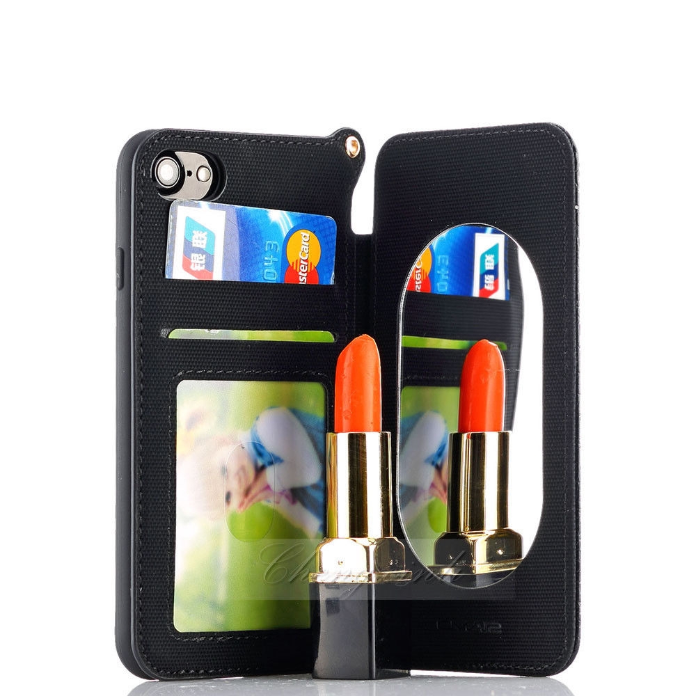 iPhone 7 Plus CASE 2 Cards Slot Wallet Flip Case With Mirror
