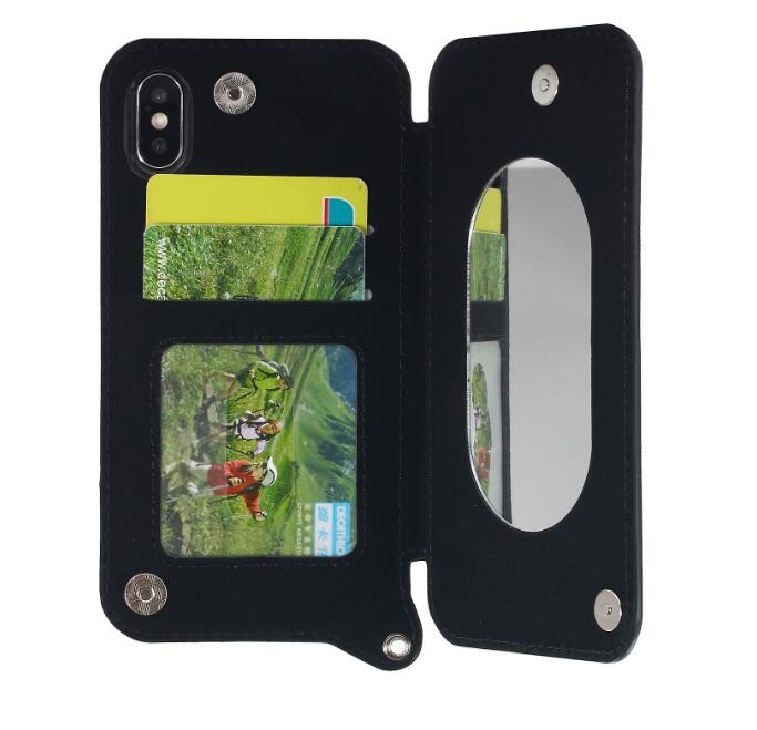iPhone X CASE 2 Cards Slot Wallet Flip Case With Mirror