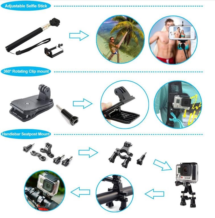 50 in 1 GoPro Mounts Accessories Kit Set + Large Carry case