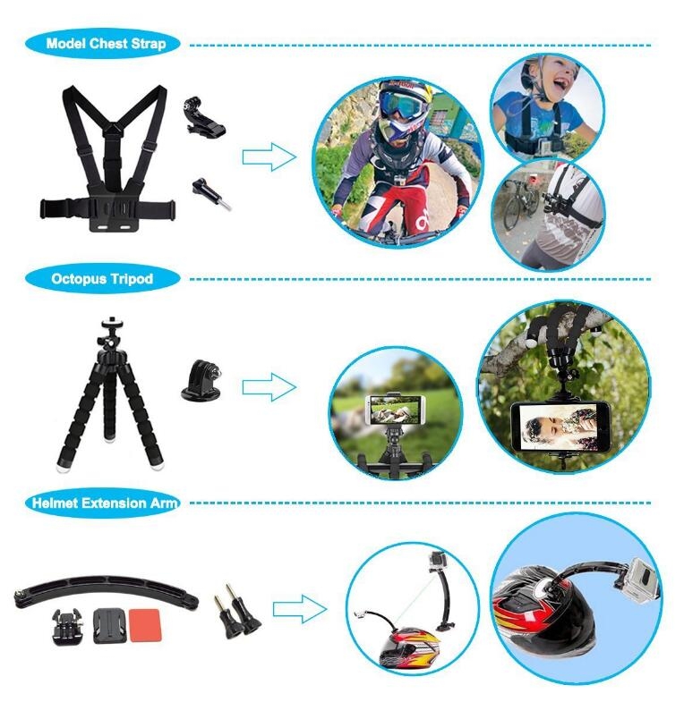 50 in 1 GoPro Mounts Accessories Kit Set + Large Carry case