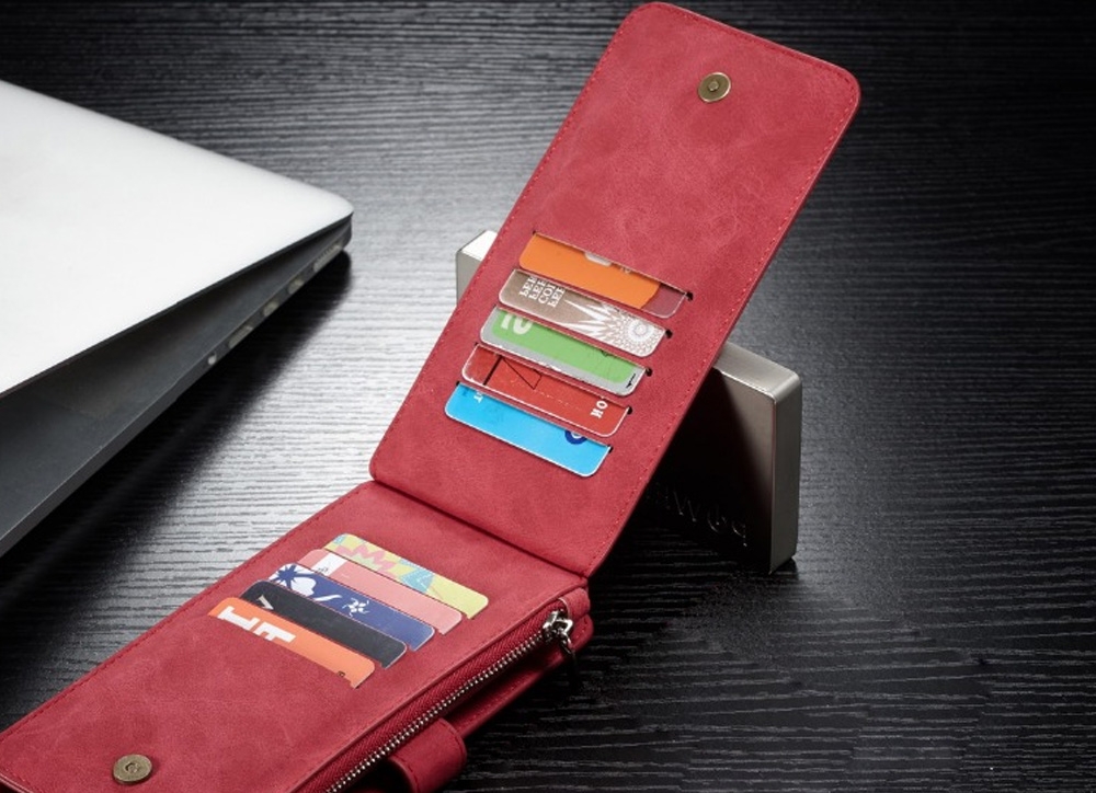 Huawei Nova 2i Case Retro Flannelette Leather Case Multi Cards Zipper - Red Huawei Nova 2i Case Retro Flannelette Leather Case Multi Cards Zipper - Red