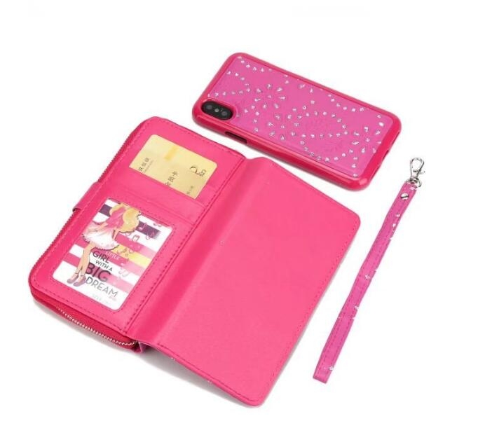 Galaxy S8 case bling leather wallet case detachable zip