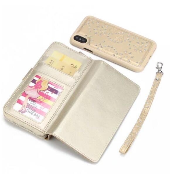 Galaxy S8 plus case bling leather wallet case detachable zip
