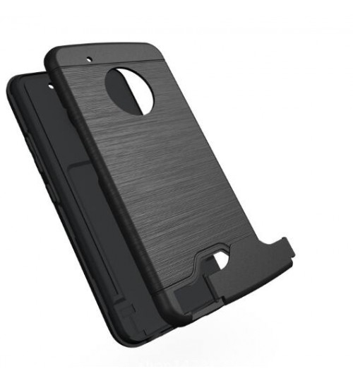 MOTO G5 Plus case impact proof hybrid case card clip Brushed Metal Texture MOTO G5 Plus case impact proof hybrid case card clip Brushed Metal Texture