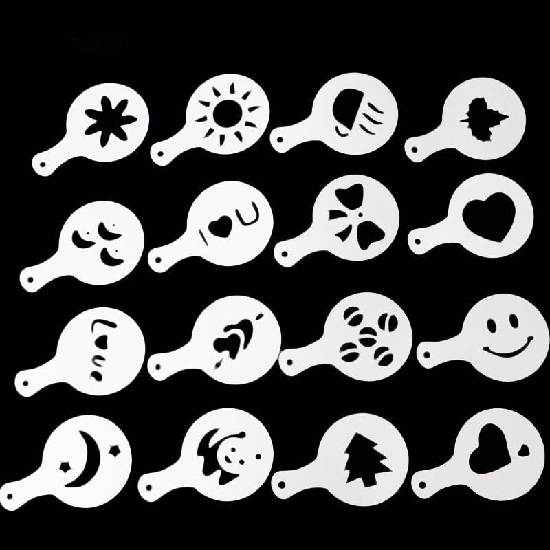 Coffee Stencil 16 Pcs Plastic Latte Mold Cappuccino Coffee Decorating Tool