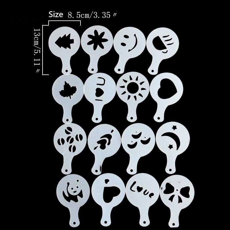 Coffee Stencil 16 Pcs Plastic Latte Mold Cappuccino Coffee Decorating Tool