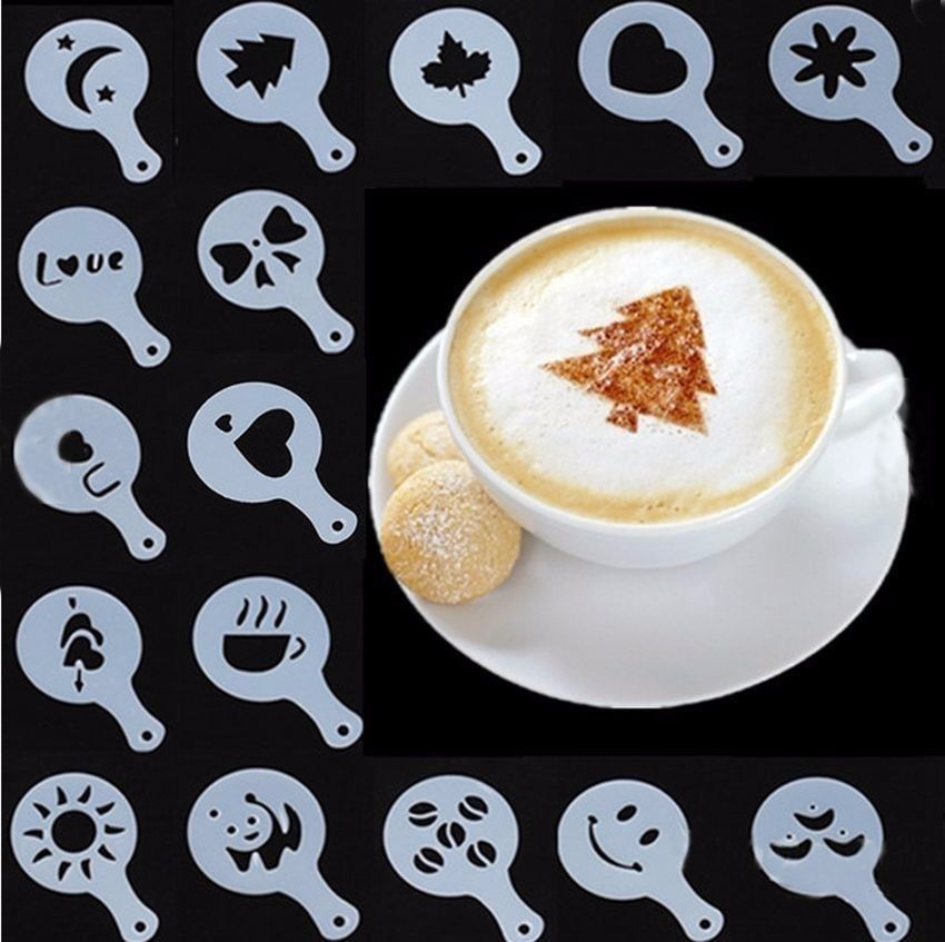 Coffee Stencil 16 Pcs Plastic Latte Mold Cappuccino Coffee Decorating Tool