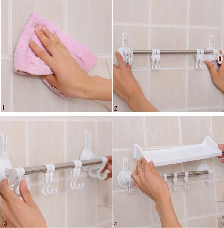 Wall Mounted Towel Rack Bathroom Rail Holder Storage Shelf Plastic Wall Mounted Towel Rack Bathroom Rail Holder Storage Shelf Plastic