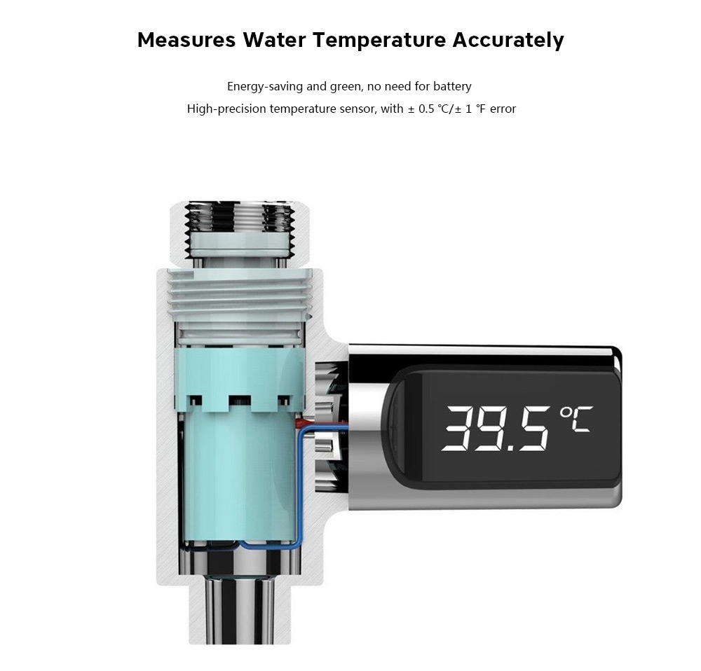 LED Shower Thermometer Battery Free