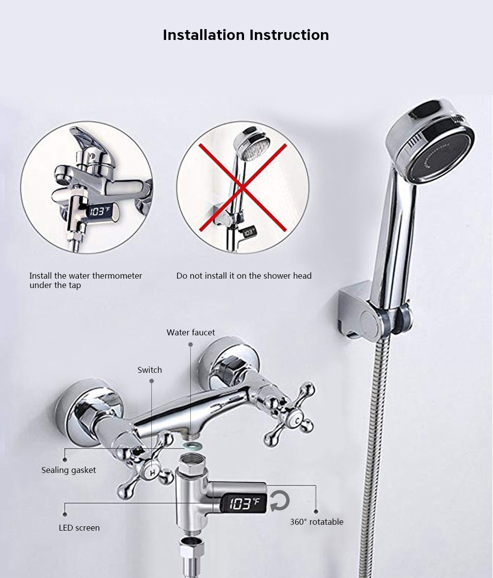 LED Shower Thermometer Battery Free