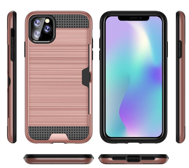 iPhone 11 Pro impact proof hybrid case card clip Brushed Metal Texture