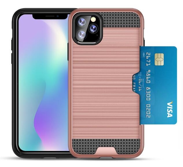 iPhone 11 Pro impact proof hybrid case card clip Brushed Metal Texture