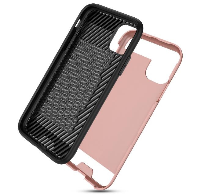iPhone 11 Pro impact proof hybrid case card clip Brushed Metal Texture
