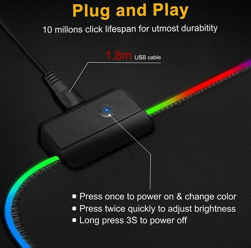 Mouse Pad RGB Gaming Gamer Led Computer Mat Backlight