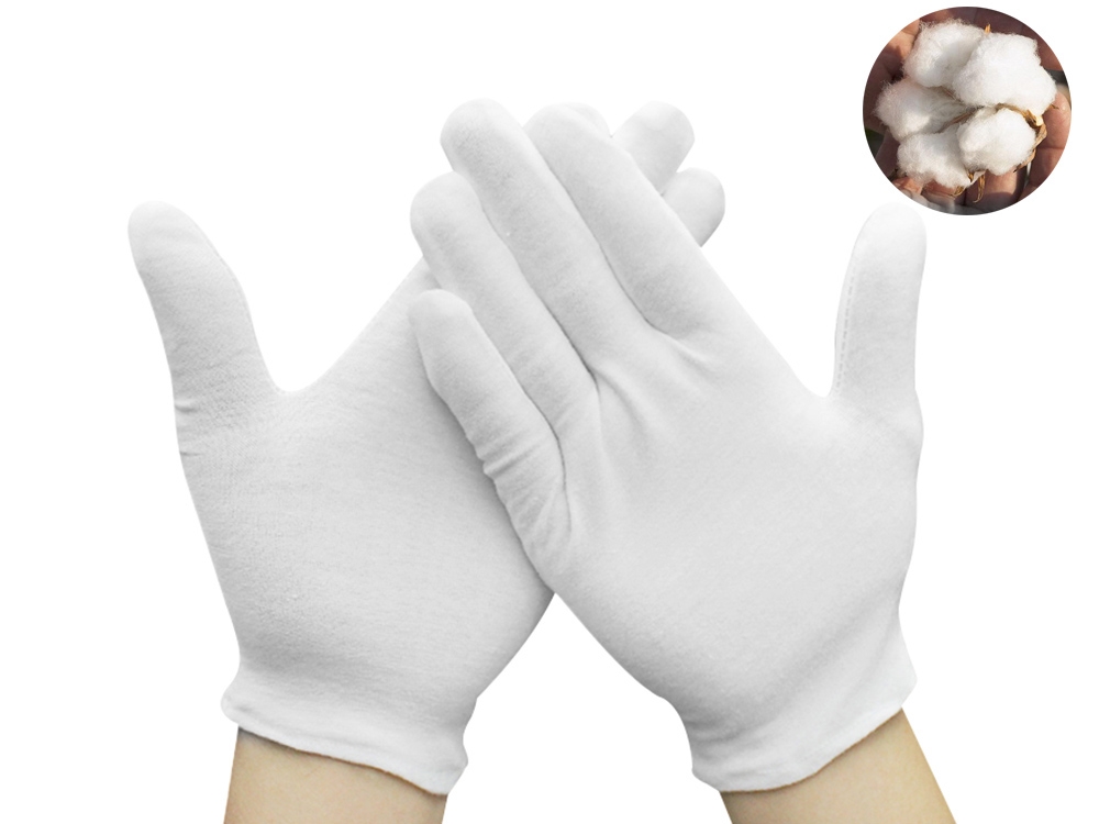 12 Pairs White Cotton Gloves