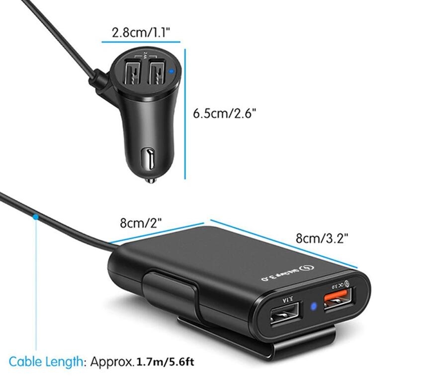 4 Ports USB Car Charger QC3.0 Quick Charging USB Adapter