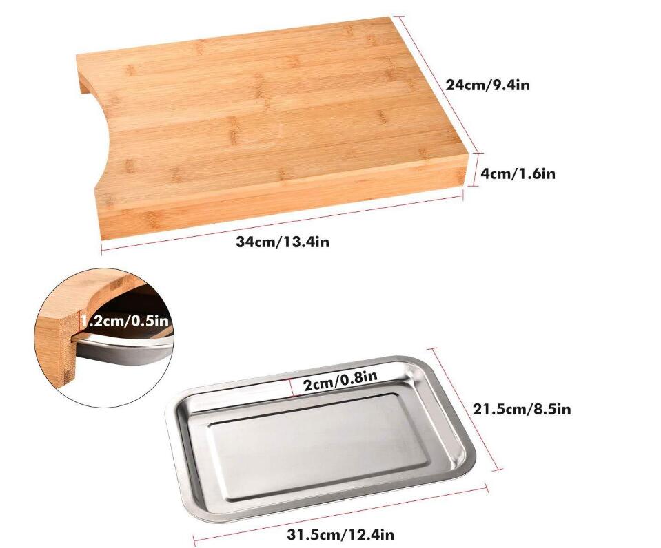 Bamboo Chopping Board with Sliding Stainless Steel Tray
