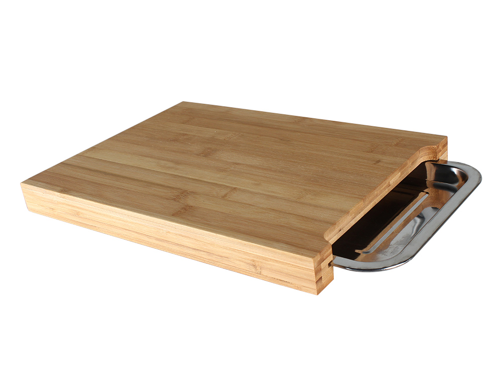 Bamboo Chopping Board with Sliding Stainless Steel Tray