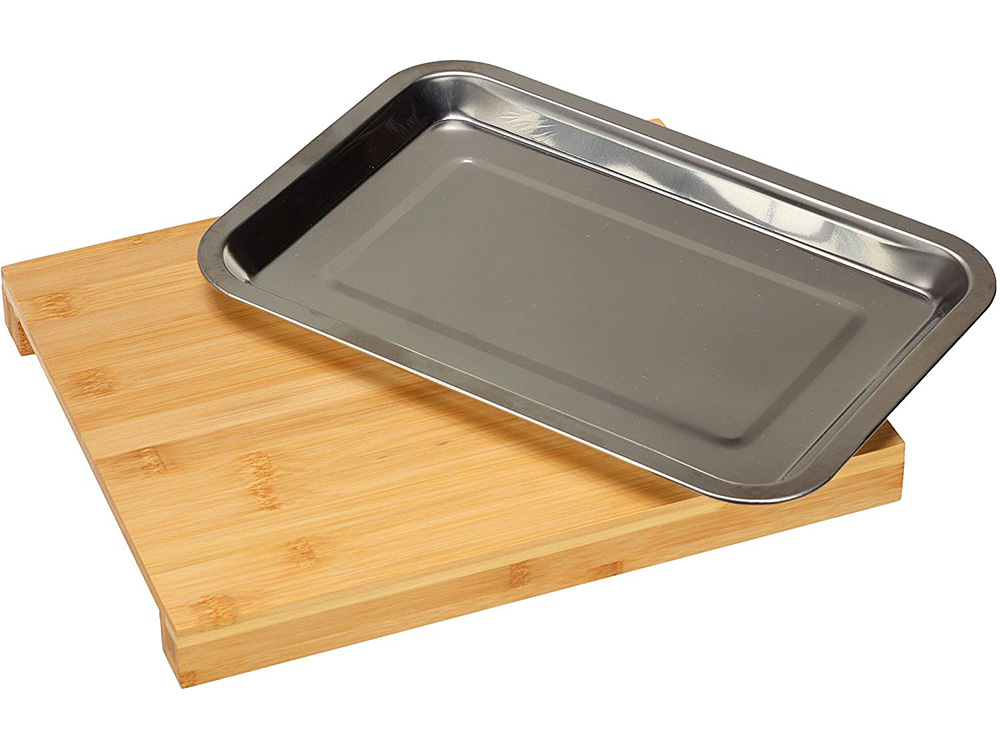 Bamboo Chopping Board with Sliding Stainless Steel Tray