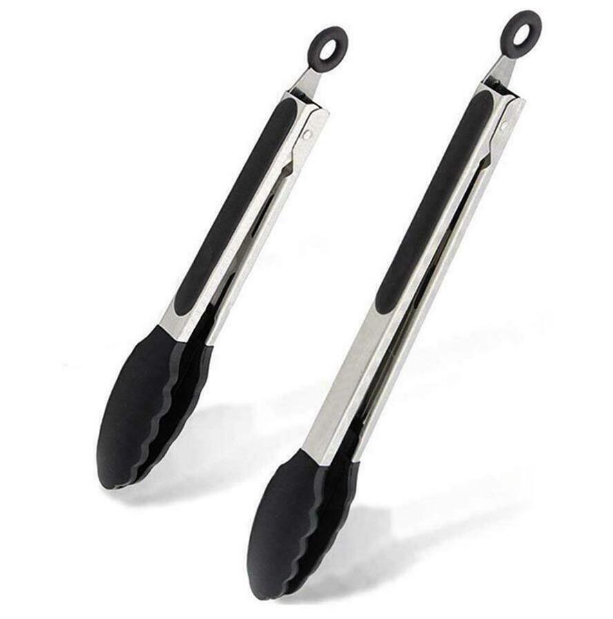Silicone Tongs Kitchen Food Cooking Salad Serving Non-stick 9/12'' BBQ Clip