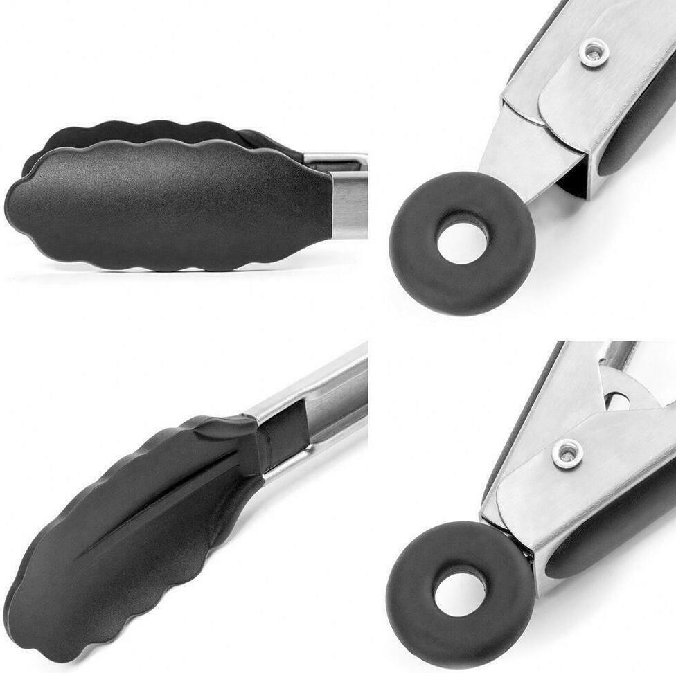 Silicone Tongs Kitchen Food Cooking Salad Serving Non-stick 9/12'' BBQ Clip