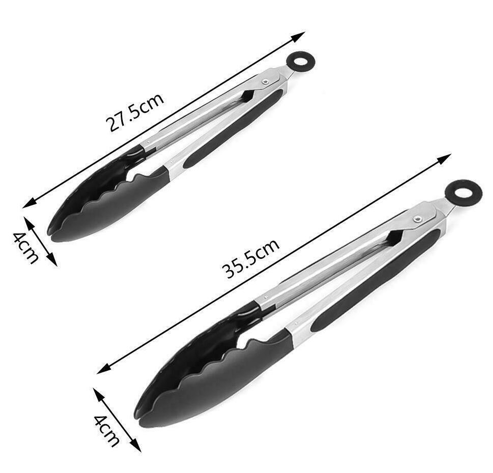 Silicone Tongs Kitchen Food Cooking Salad Serving Non-stick 9/12'' BBQ Clip