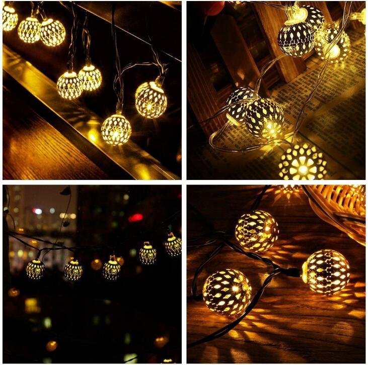 Hollow Ball Wrought Iron 20 LED Solar Light 5M Hollow Ball Wrought Iron 20 LED Solar Light 5M