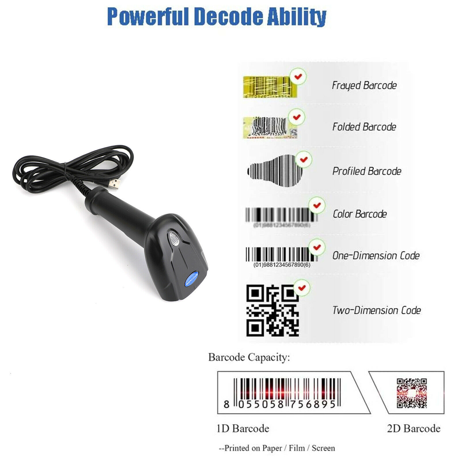 Barcode Scanner Portable USB Wired
