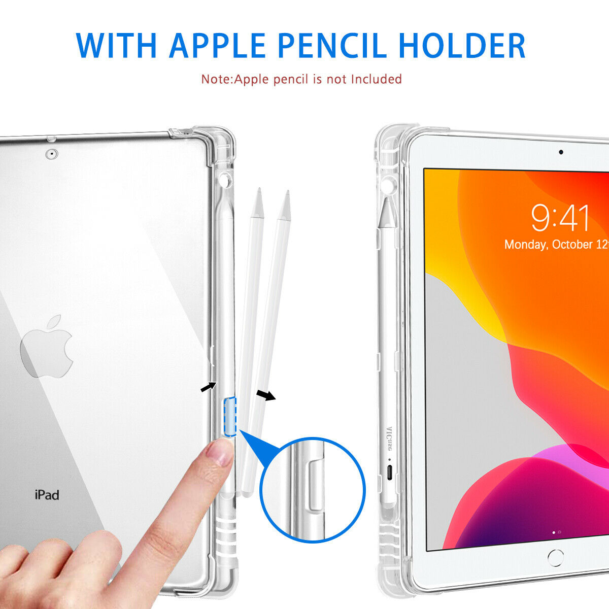 iPad 10.2 9th Gen Clear Case with Pencil Holder