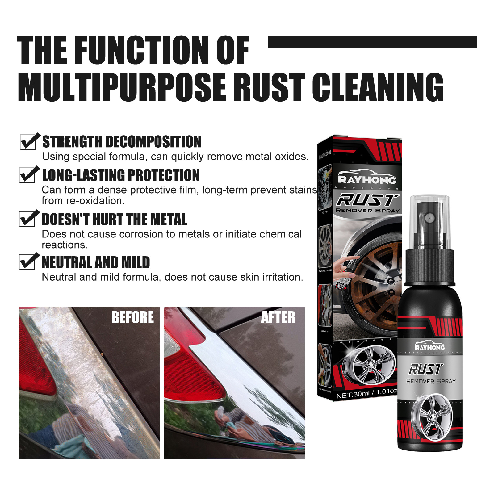 Car Rust Remover Derusting Spray Rust Inhibitor Maintenance Cleaning