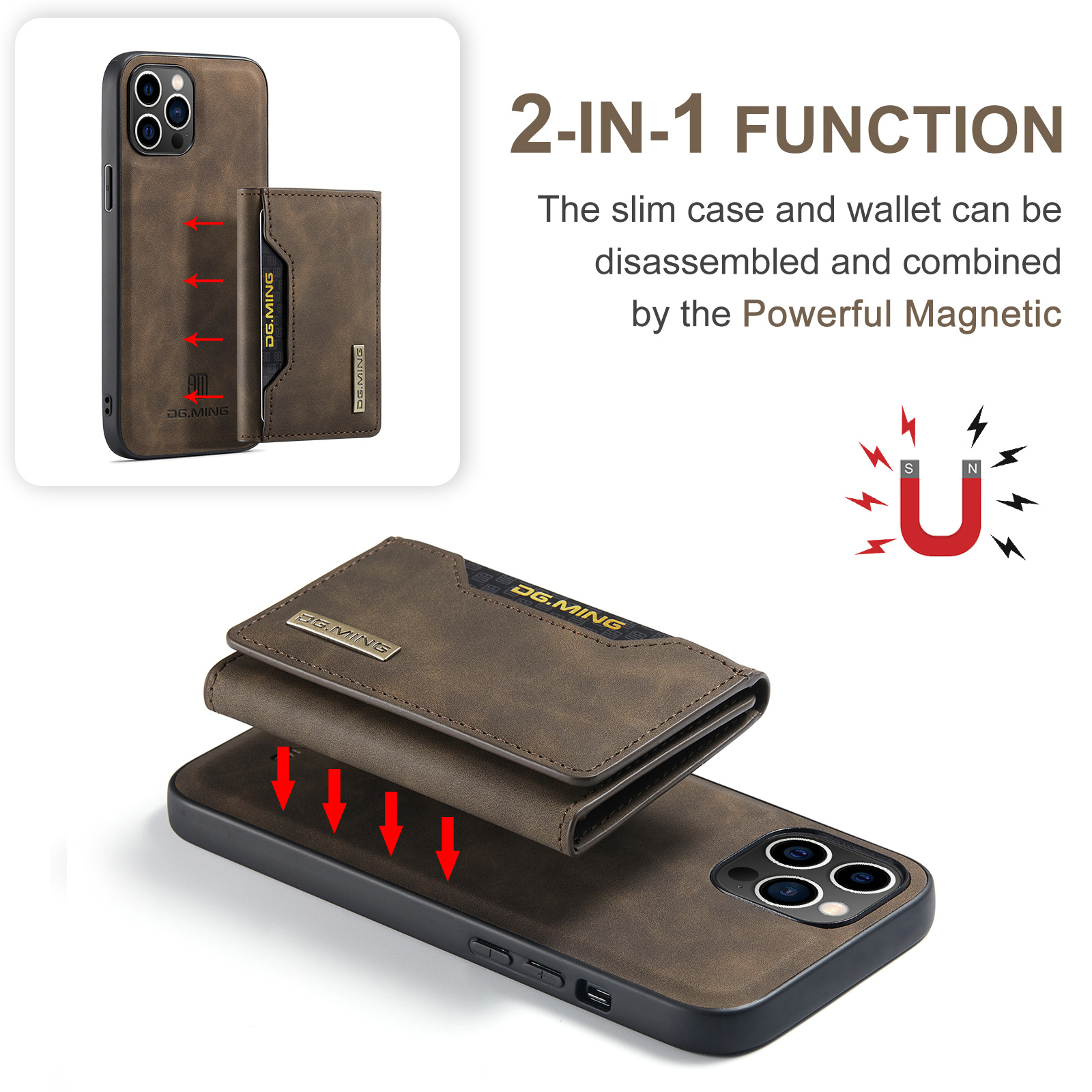 iPhone 14 Pro Max Case Detachable Wallet Back Case