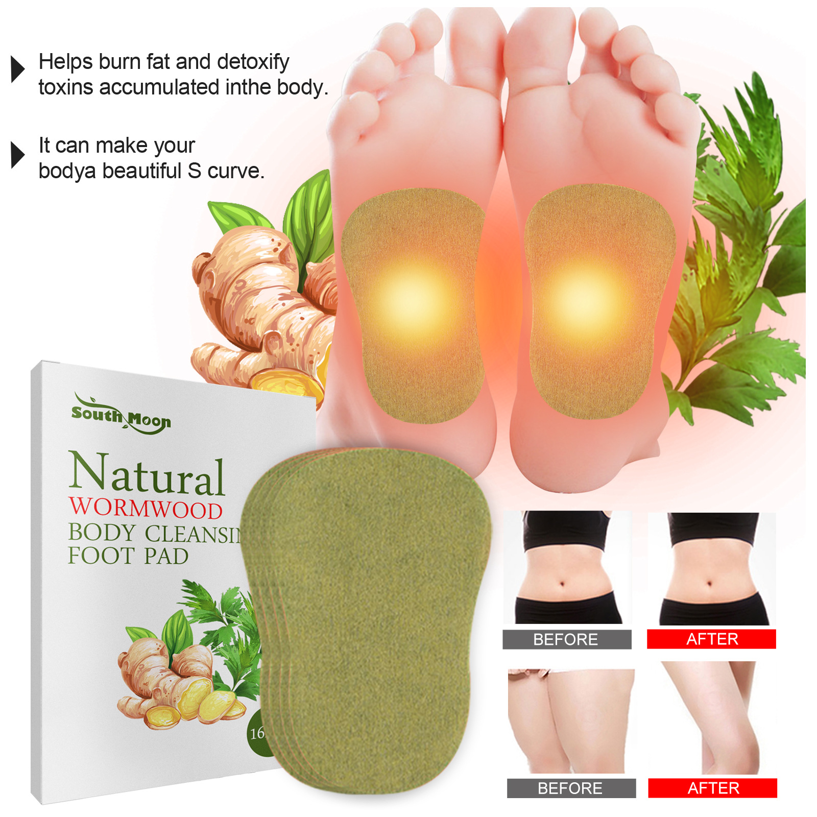 16Pcs Natural Wormwood Body Cleansing Foot Pads