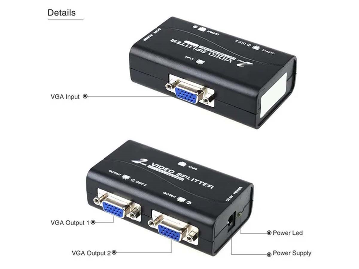 1 PC to 2 Monitor VGA LCD Splitter Box