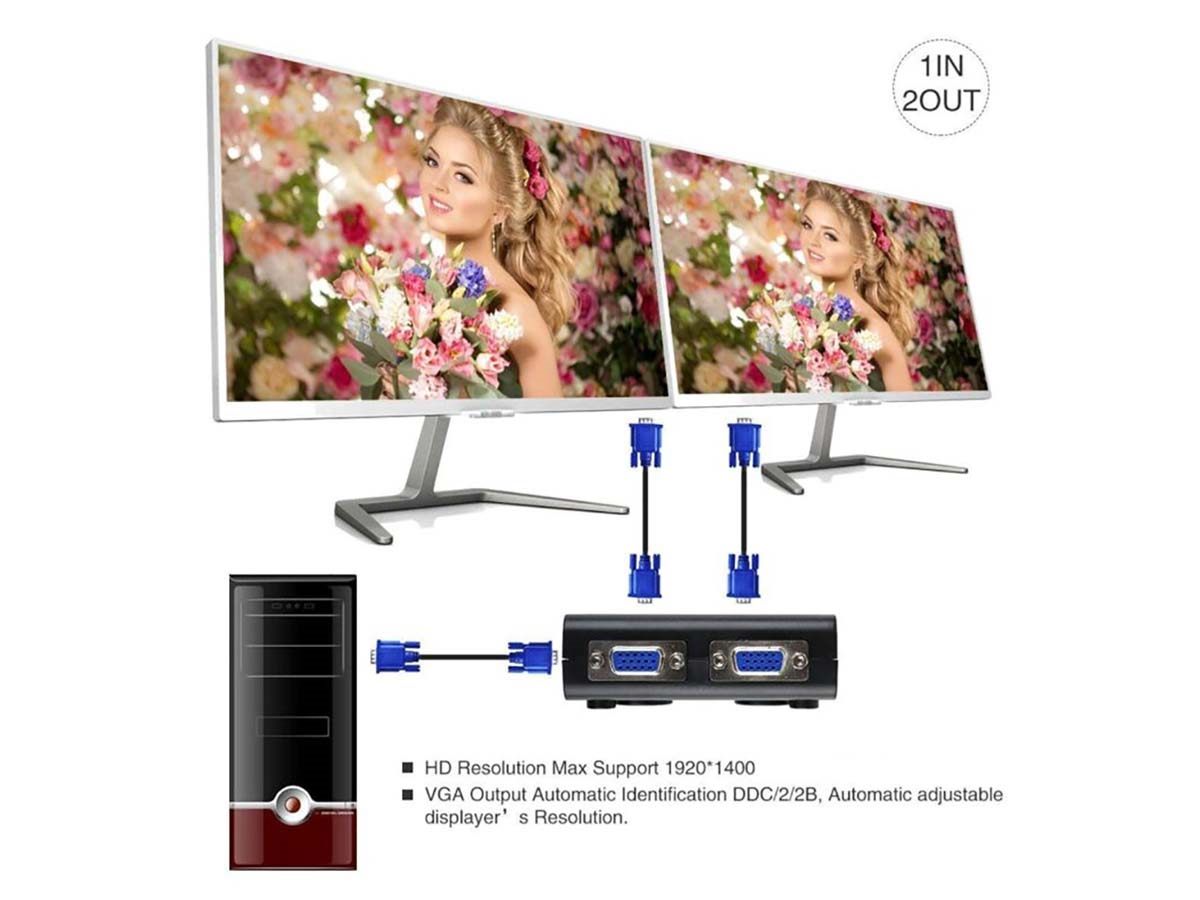 1 PC to 2 Monitor VGA LCD Splitter Box