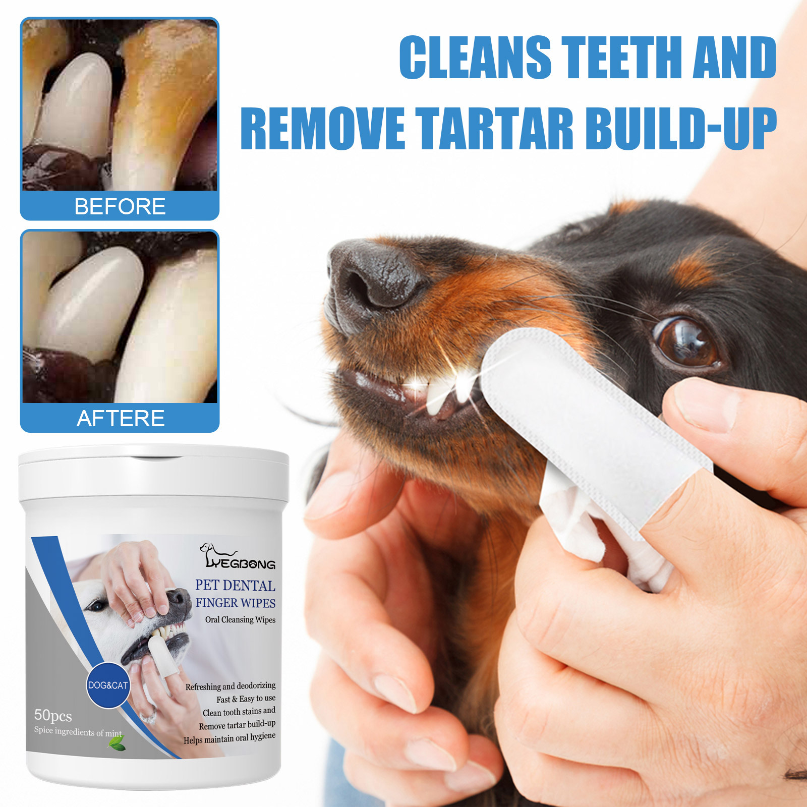 Pet Tooth Cleaning Finger Wipes 50 Pcs