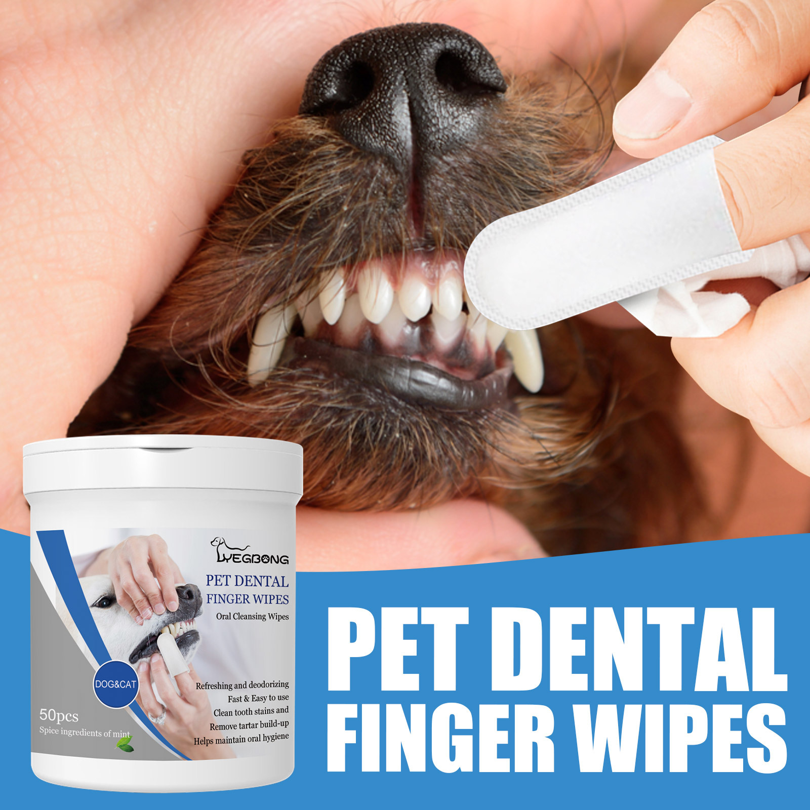 Pet Tooth Cleaning Finger Wipes 50 Pcs
