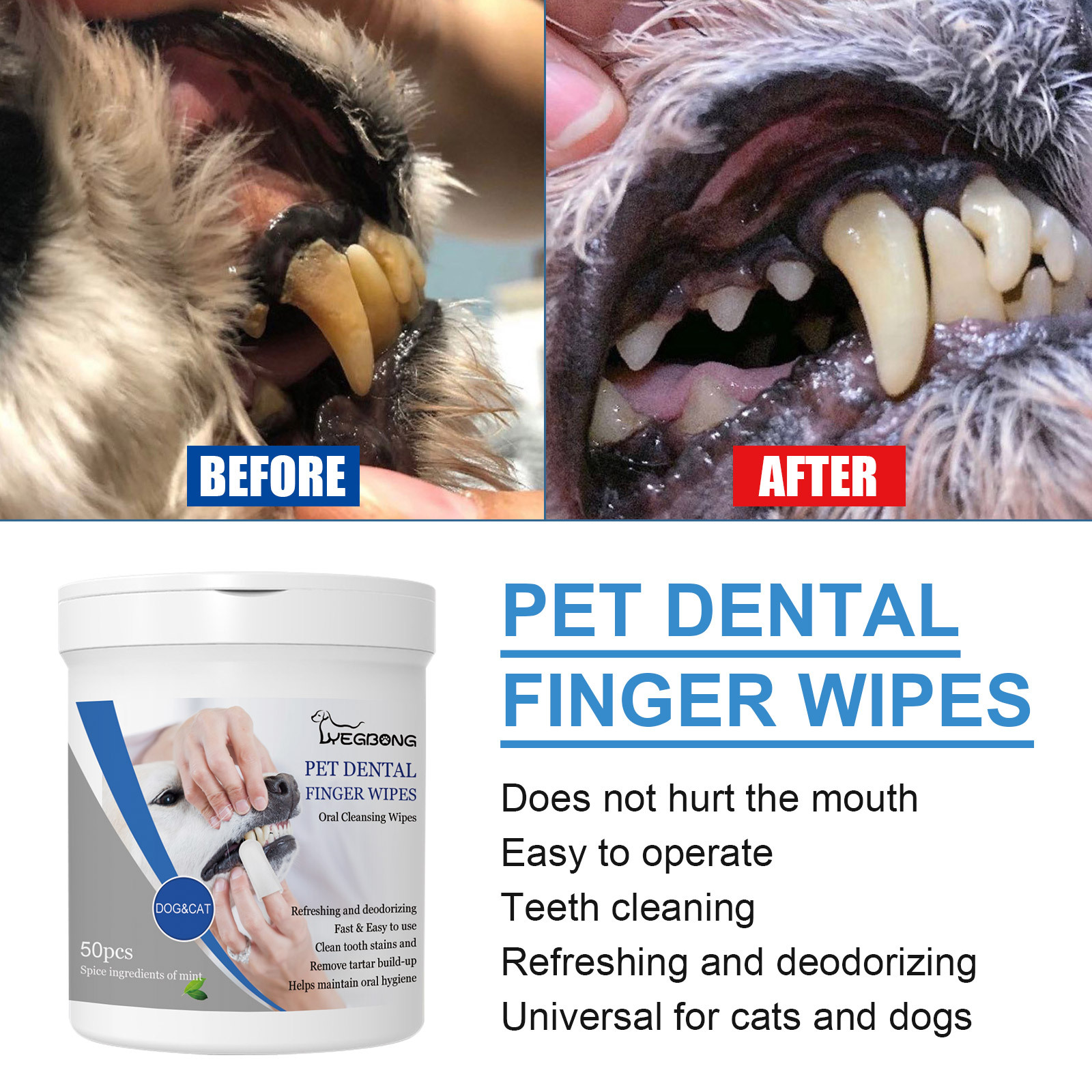 Pet Tooth Cleaning Finger Wipes 50 Pcs