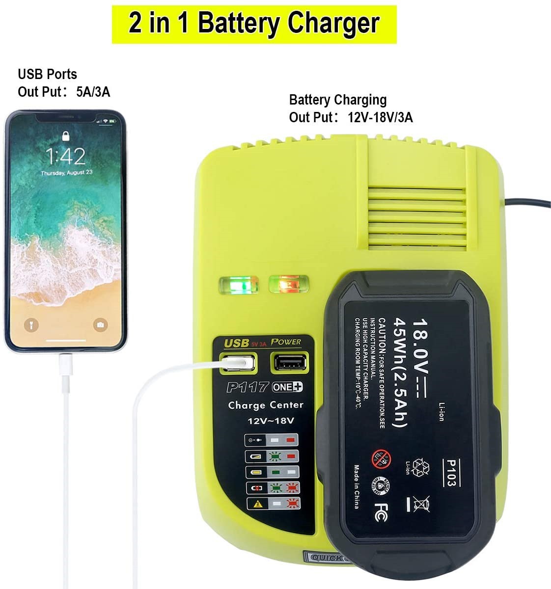 Ryobi Battery Charger 2x USB