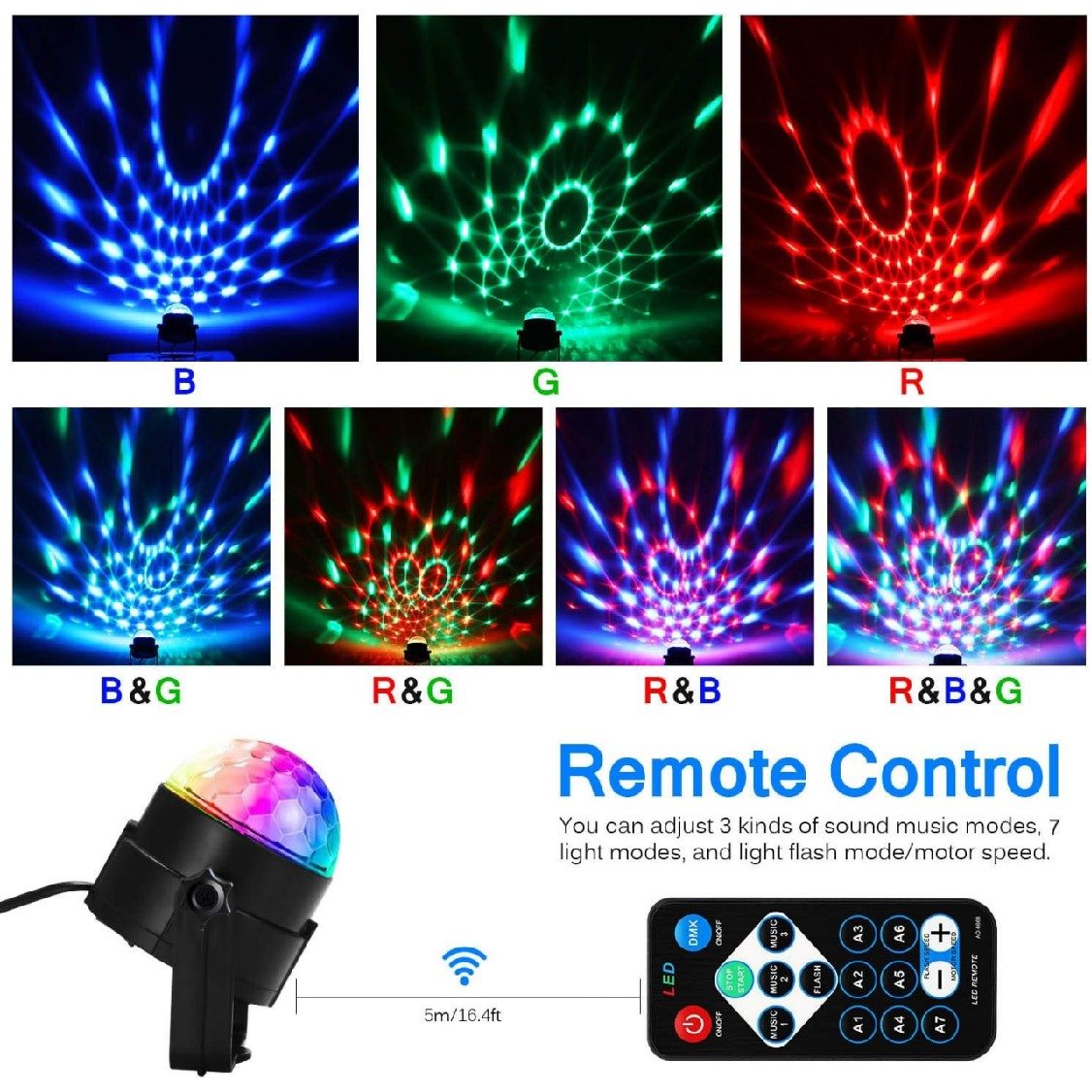 Party Lights Remote Control Disco Ball Strobe RGB Light Sound Activated Party Lights Remote Control Disco Ball Strobe RGB Light Sound Activated